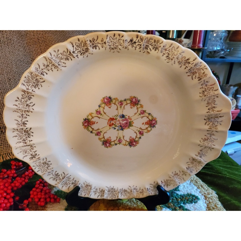 Franklin Ware Ivory Plate 22K Gold Floral Scalloped Edge Vintage